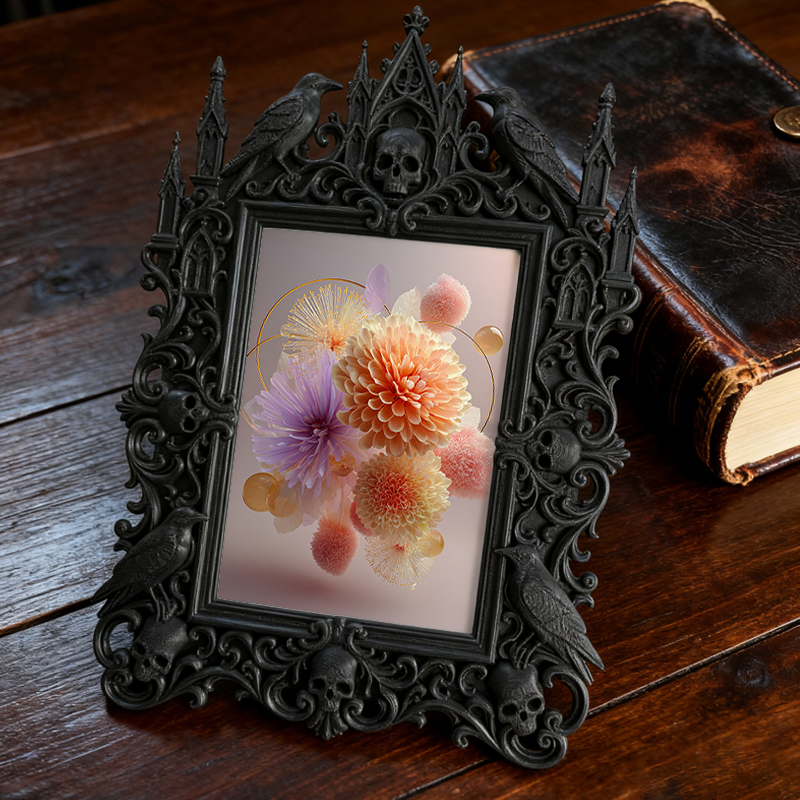 Gothic Dark-style Photo Frame | Dark Academia Dorm Reading Nook Decor, Photo Ornament, Wall-mountable & Tabletop, Waterproof Plastic Frame