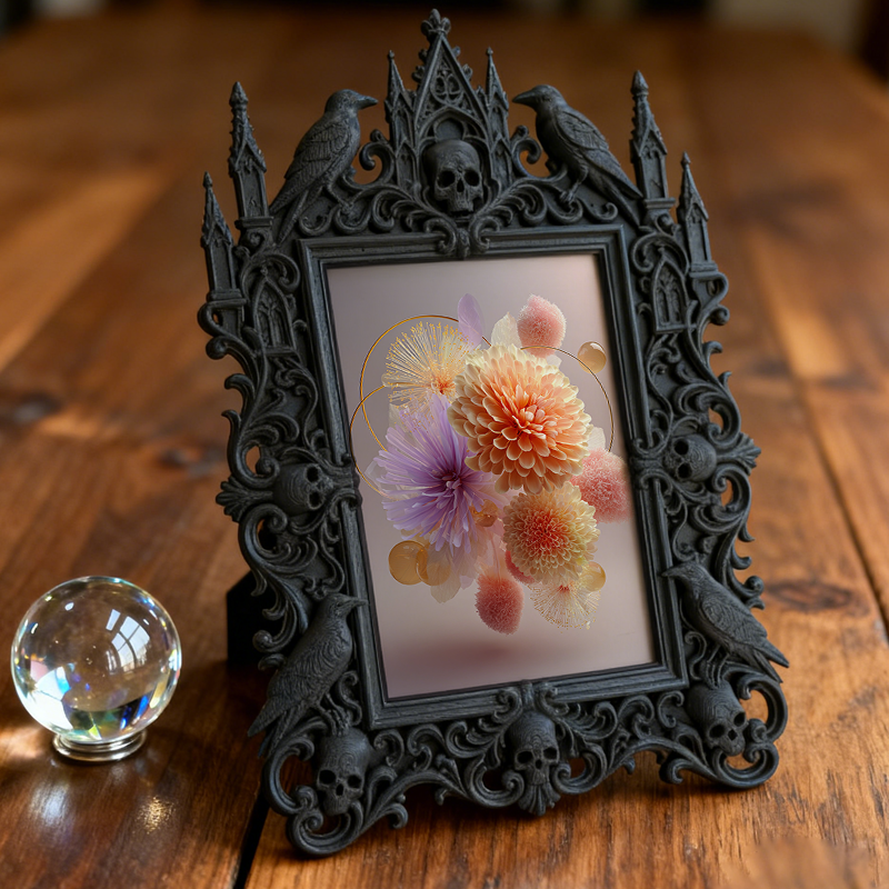 Gothic Dark-style Photo Frame | Dark Academia Dorm Reading Nook Decor, Photo Ornament, Wall-mountable & Tabletop, Waterproof Plastic Frame
