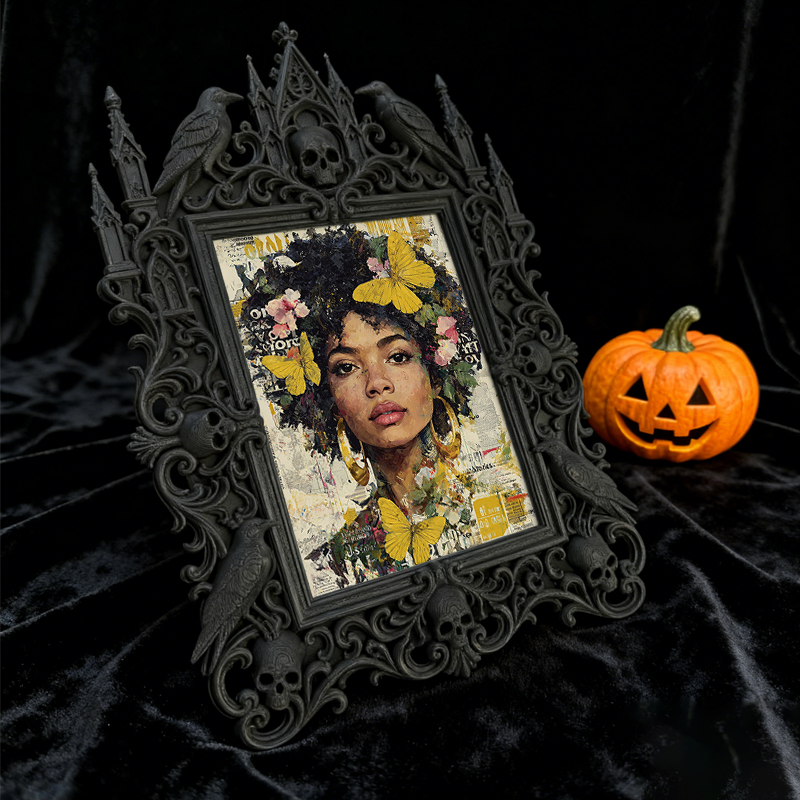 Gothic Dark-style Photo Frame | Paranormal Podcast Studio Backdrop Decor, Photo Ornament, Wall-mountable & Tabletop, Waterproof Plastic Fram