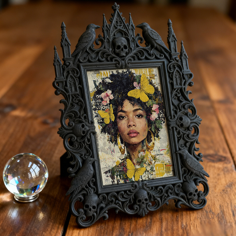 Gothic Dark-style Photo Frame | Paranormal Podcast Studio Backdrop Decor, Photo Ornament, Wall-mountable & Tabletop, Waterproof Plastic Fram