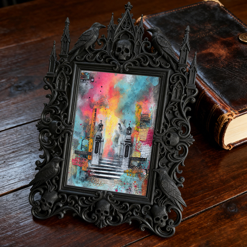 Gothic Dark-style Photo Frame | Steampunk Cosplay Photoshoot Prop Decor, Photo Ornament, Wall-mountable & Tabletop, Waterproof Plastic Frame