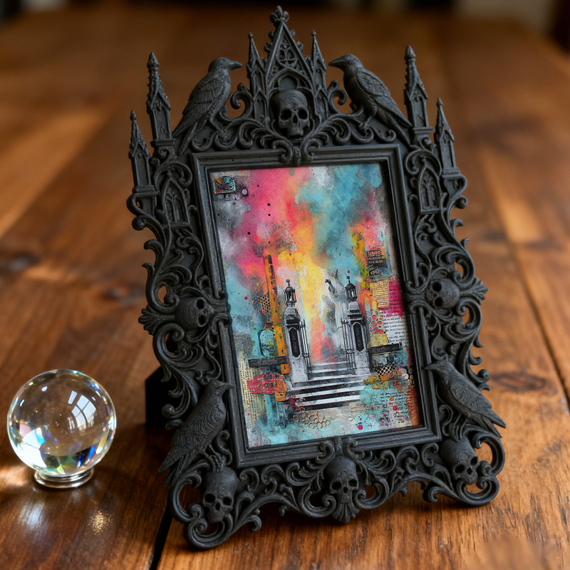 Gothic Dark-style Photo Frame | Steampunk Cosplay Photoshoot Prop Decor, Photo Ornament, Wall-mountable & Tabletop, Waterproof Plastic Frame