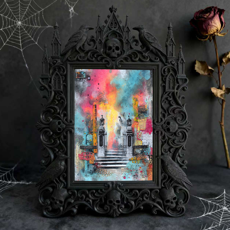 Gothic Dark-style Photo Frame | Steampunk Cosplay Photoshoot Prop Decor, Photo Ornament, Wall-mountable & Tabletop, Waterproof Plastic Frame