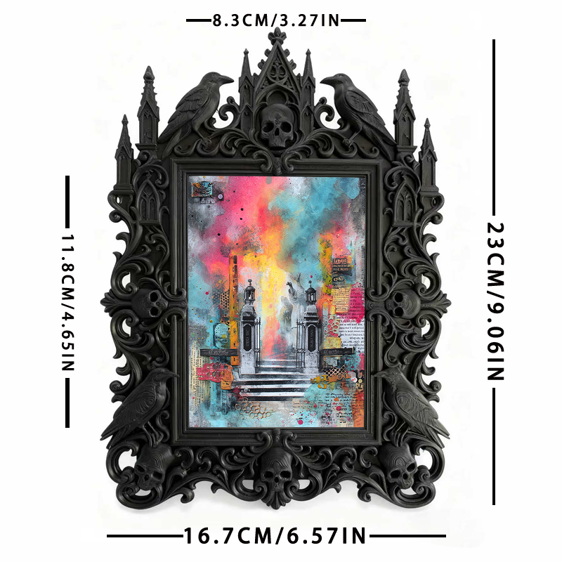 Gothic Dark-style Photo Frame | Steampunk Cosplay Photoshoot Prop Decor, Photo Ornament, Wall-mountable & Tabletop, Waterproof Plastic Frame