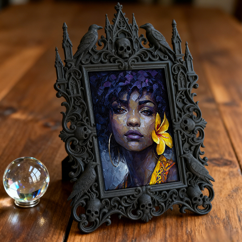 Gothic Dark-style Photo Frame | Witchy Home Apothecary Shelf Decor, Photo Ornament, Wall-mountable & Tabletop, Waterproof Plastic Frame