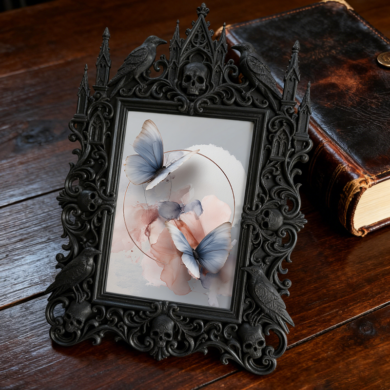 Gothic Dark-style Photo Frame | Black Metal Band Merch Booth Decor, Photo Ornament, Wall-mountable & Tabletop, Waterproof Plastic Frame