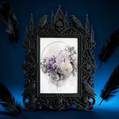 Gothic Dark-style Photo Frame | Halloween Trick-or-Treat Station Decor, Photo Ornament, Wall-mountable & Tabletop, Waterproof Plastic Frame