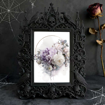 Gothic Dark-style Photo Frame | Halloween Trick-or-Treat Station Decor, Photo Ornament, Wall-mountable & Tabletop, Waterproof Plastic Frame