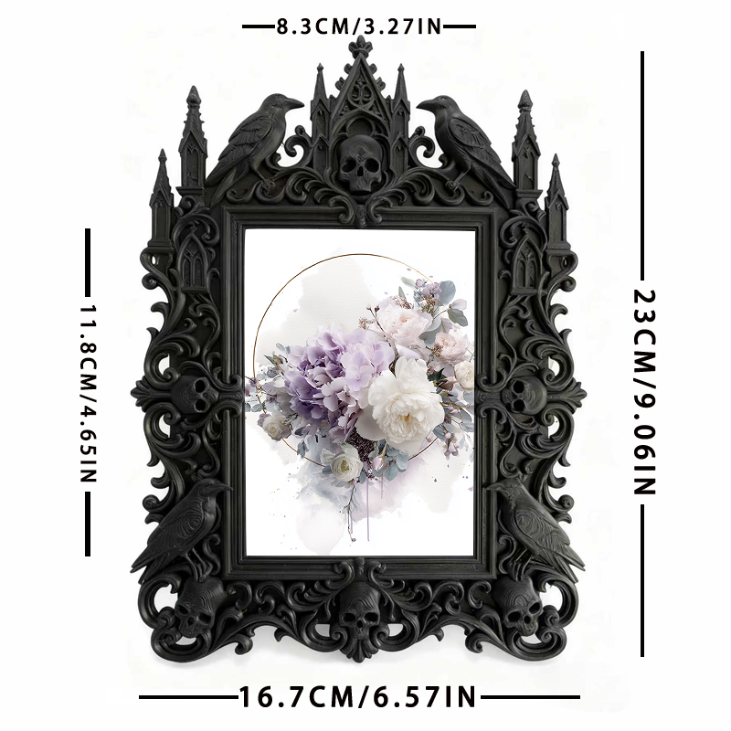 Gothic Dark-style Photo Frame | Halloween Trick-or-Treat Station Decor, Photo Ornament, Wall-mountable & Tabletop, Waterproof Plastic Frame