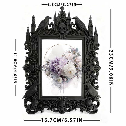 Gothic Dark-style Photo Frame | Halloween Trick-or-Treat Station Decor, Photo Ornament, Wall-mountable & Tabletop, Waterproof Plastic Frame