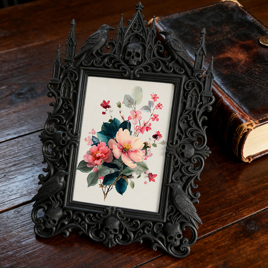 Gothic Dark-style Photo Frame | Retro Horror Movie Night Viewing Corner Decor, Photo Ornament, Wall-mountable & Tabletop, Waterproof Plastic