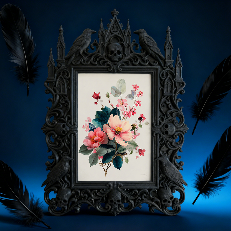 Gothic Dark-style Photo Frame | Retro Horror Movie Night Viewing Corner Decor, Photo Ornament, Wall-mountable & Tabletop, Waterproof Plastic