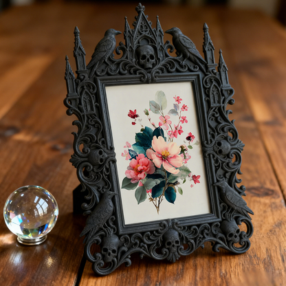 Gothic Dark-style Photo Frame | Retro Horror Movie Night Viewing Corner Decor, Photo Ornament, Wall-mountable & Tabletop, Waterproof Plastic