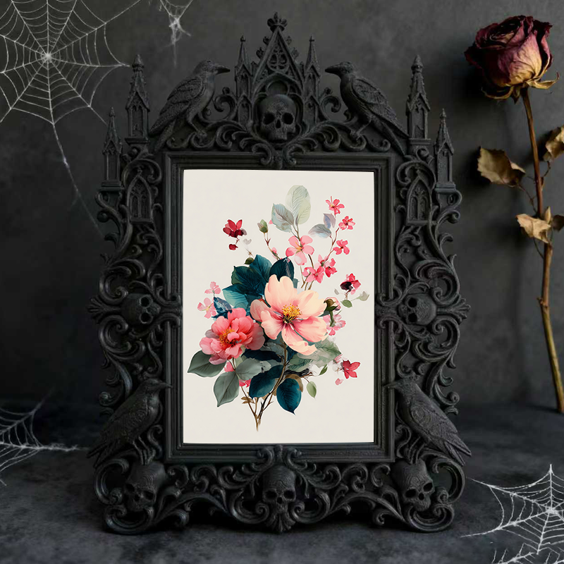 Gothic Dark-style Photo Frame | Retro Horror Movie Night Viewing Corner Decor, Photo Ornament, Wall-mountable & Tabletop, Waterproof Plastic