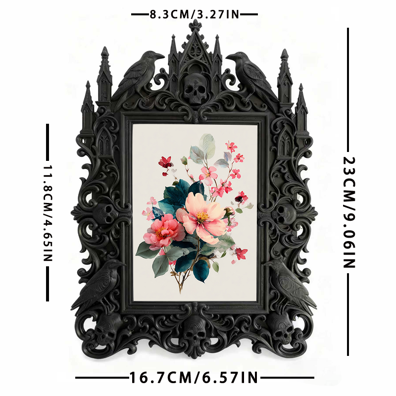 Gothic Dark-style Photo Frame | Retro Horror Movie Night Viewing Corner Decor, Photo Ornament, Wall-mountable & Tabletop, Waterproof Plastic