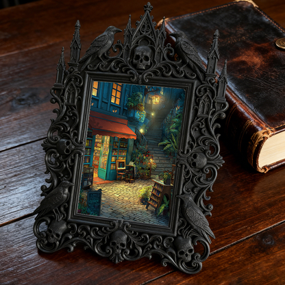 Gothic Dark-style Photo Frame | Gothic Pet Portrait Display Corner Decor, Photo Ornament, Wall-mountable & Tabletop, Waterproof Plastic Fram