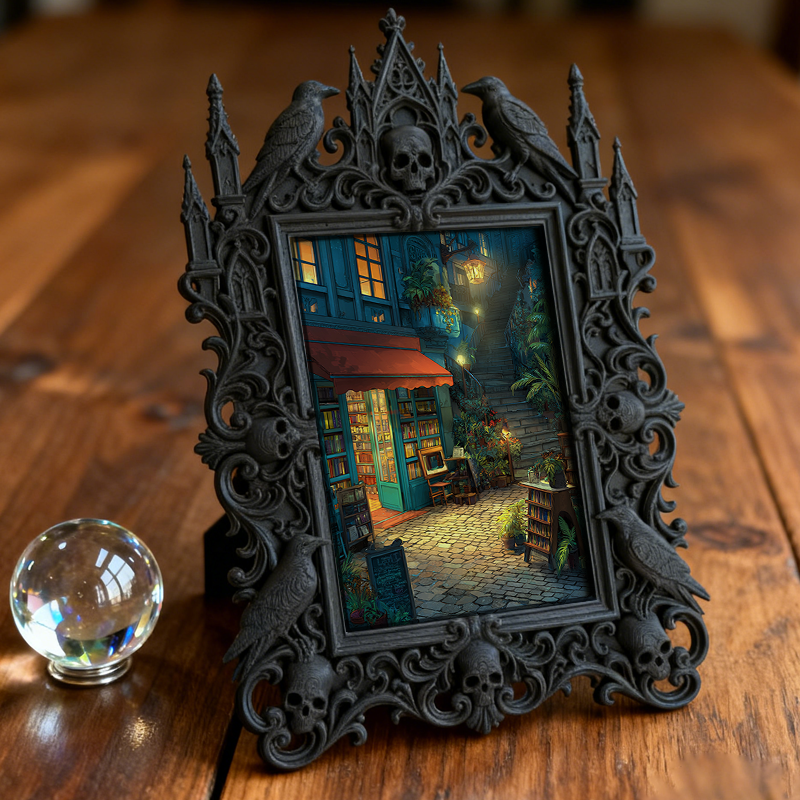 Gothic Dark-style Photo Frame | Gothic Pet Portrait Display Corner Decor, Photo Ornament, Wall-mountable & Tabletop, Waterproof Plastic Fram