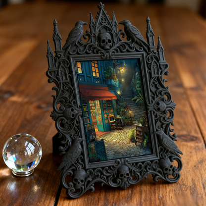 Gothic Dark-style Photo Frame | Gothic Pet Portrait Display Corner Decor, Photo Ornament, Wall-mountable & Tabletop, Waterproof Plastic Fram