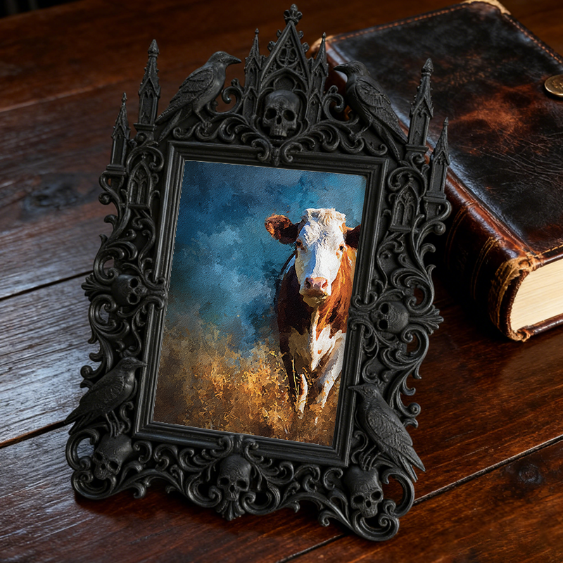 Gothic Dark-style Photo Frame | LARP Vampire Castle Scene Decor, Photo Ornament, Wall-mountable & Tabletop, Waterproof Plastic Frame