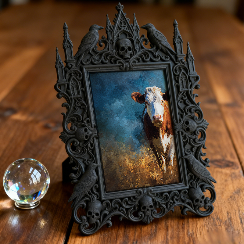 Gothic Dark-style Photo Frame | LARP Vampire Castle Scene Decor, Photo Ornament, Wall-mountable & Tabletop, Waterproof Plastic Frame