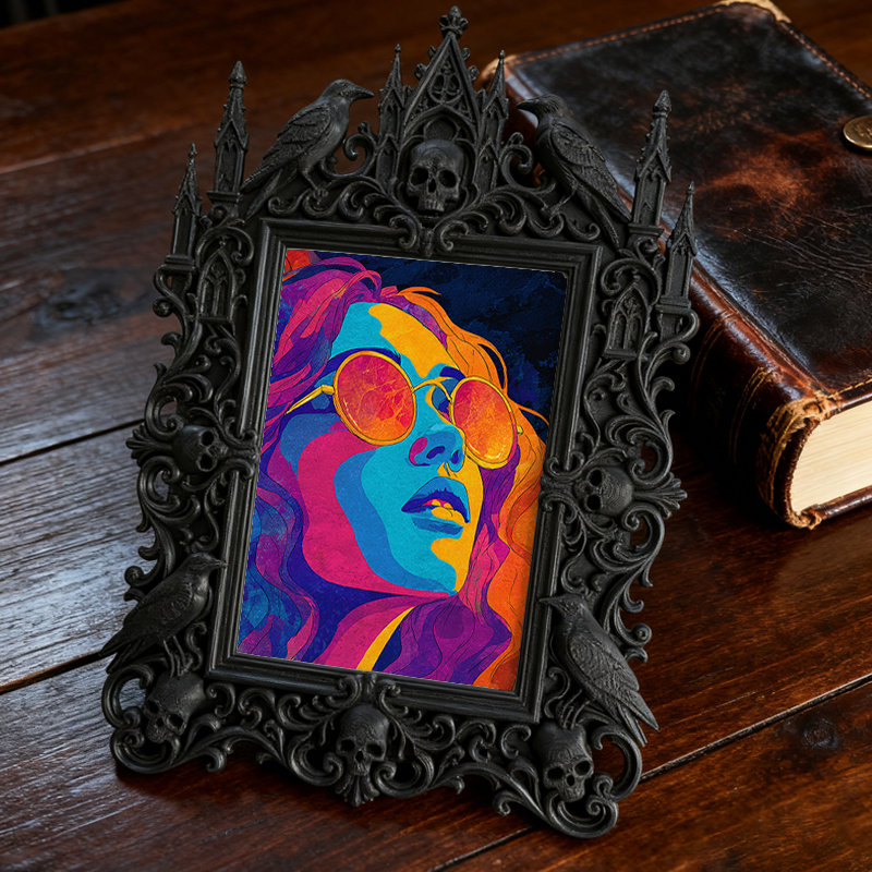 Gothic Dark-style Photo Frame | Dark-themed Escape Room Character Wall Decor, Photo Ornament, Wall-mountable & Tabletop, Waterproof Plastic 