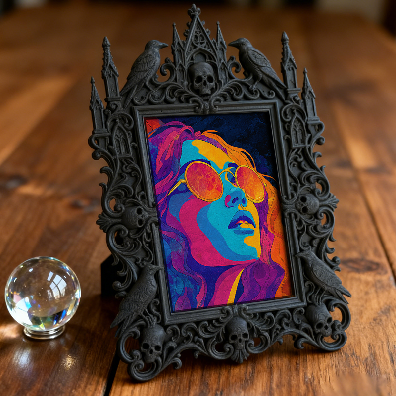 Gothic Dark-style Photo Frame | Dark-themed Escape Room Character Wall Decor, Photo Ornament, Wall-mountable & Tabletop, Waterproof Plastic 