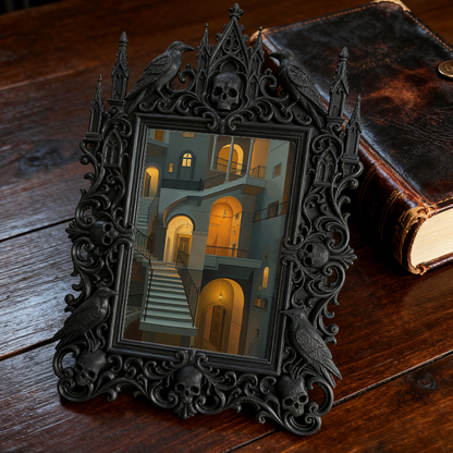 Gothic Dark-style Photo Frame | Gothic Tattoo Flash Art Display Decor, Photo Ornament, Wall-mountable & Tabletop, Waterproof Plastic Frame