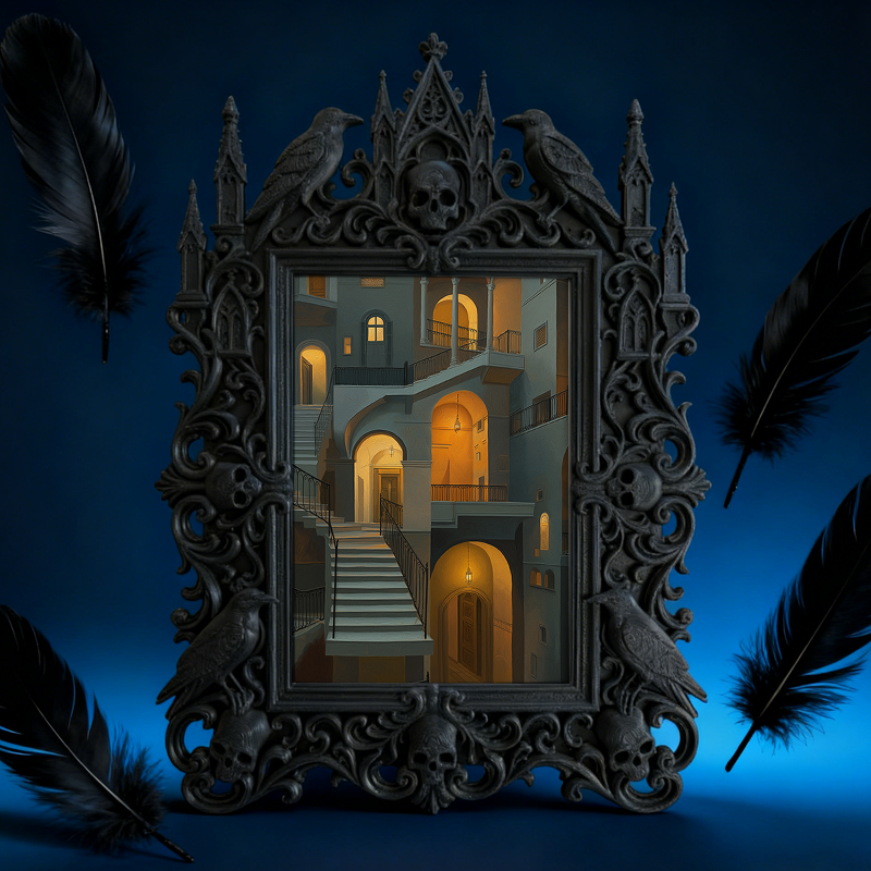 Gothic Dark-style Photo Frame | Gothic Tattoo Flash Art Display Decor, Photo Ornament, Wall-mountable & Tabletop, Waterproof Plastic Frame