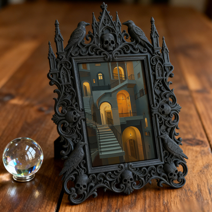 Gothic Dark-style Photo Frame | Gothic Tattoo Flash Art Display Decor, Photo Ornament, Wall-mountable & Tabletop, Waterproof Plastic Frame