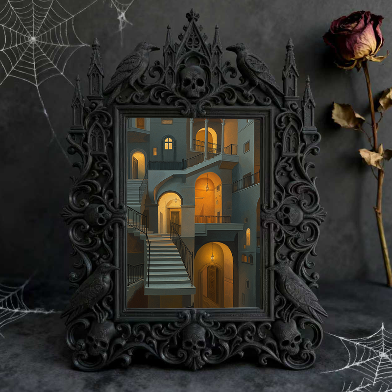 Gothic Dark-style Photo Frame | Gothic Tattoo Flash Art Display Decor, Photo Ornament, Wall-mountable & Tabletop, Waterproof Plastic Frame