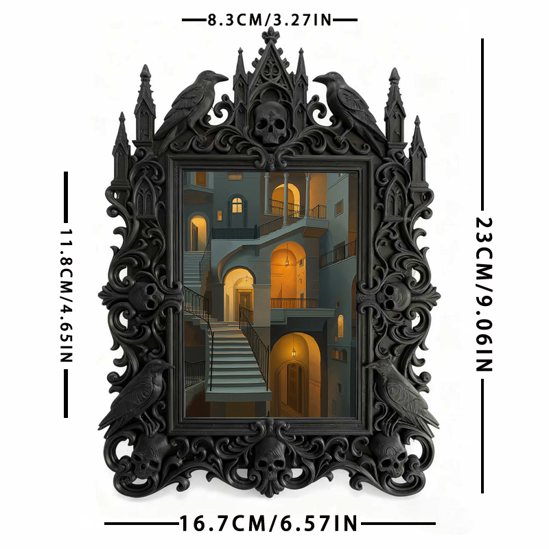 Gothic Dark-style Photo Frame | Gothic Tattoo Flash Art Display Decor, Photo Ornament, Wall-mountable & Tabletop, Waterproof Plastic Frame