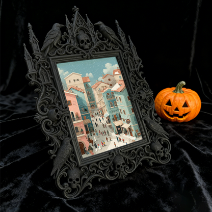 Gothic Dark-style Photo Frame | Haunted Hayride Ticket Booth Decor, Photo Ornament, Wall-mountable & Tabletop, Waterproof Plastic Frame