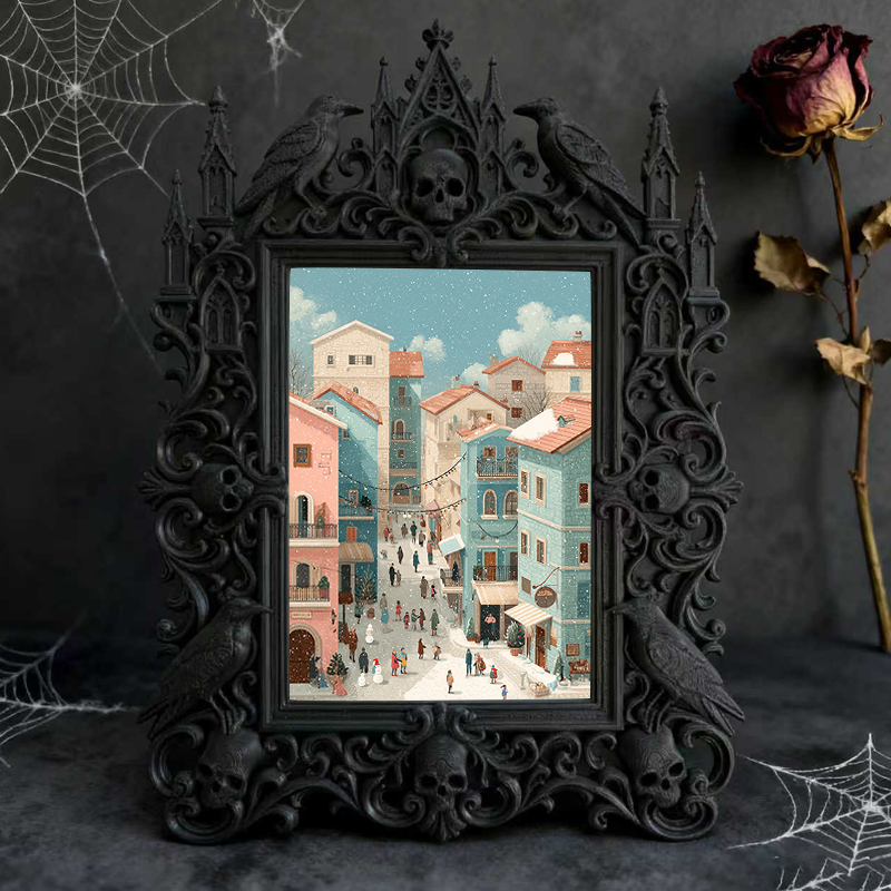 Gothic Dark-style Photo Frame | Haunted Hayride Ticket Booth Decor, Photo Ornament, Wall-mountable & Tabletop, Waterproof Plastic Frame