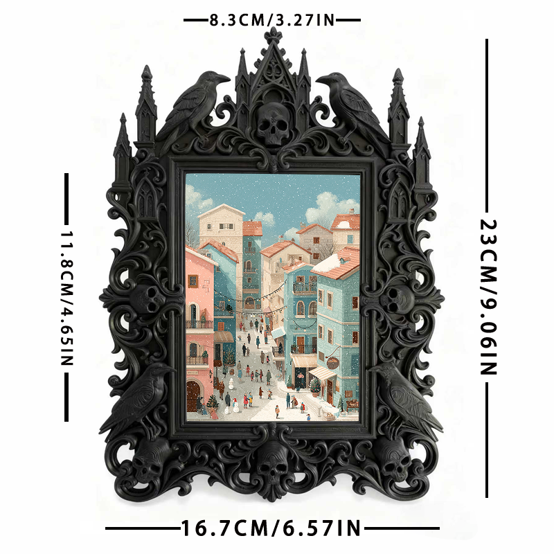 Gothic Dark-style Photo Frame | Haunted Hayride Ticket Booth Decor, Photo Ornament, Wall-mountable & Tabletop, Waterproof Plastic Frame