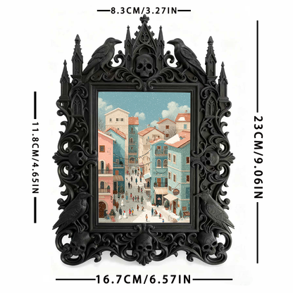Gothic Dark-style Photo Frame | Haunted Hayride Ticket Booth Decor, Photo Ornament, Wall-mountable & Tabletop, Waterproof Plastic Frame