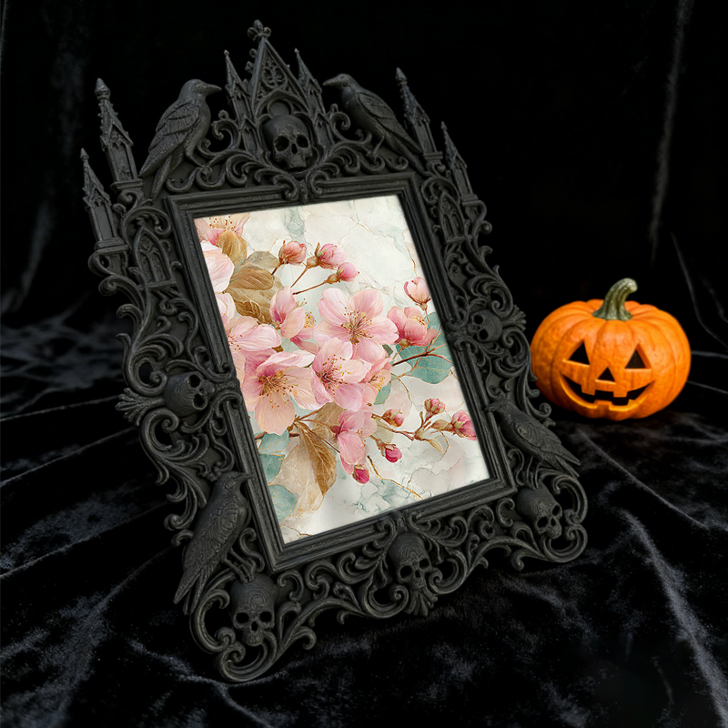 Gothic Dark-style Photo Frame | Dark Academia Library Study Carrel Decor, Photo Ornament, Wall-mountable & Tabletop, Waterproof Plastic Fram