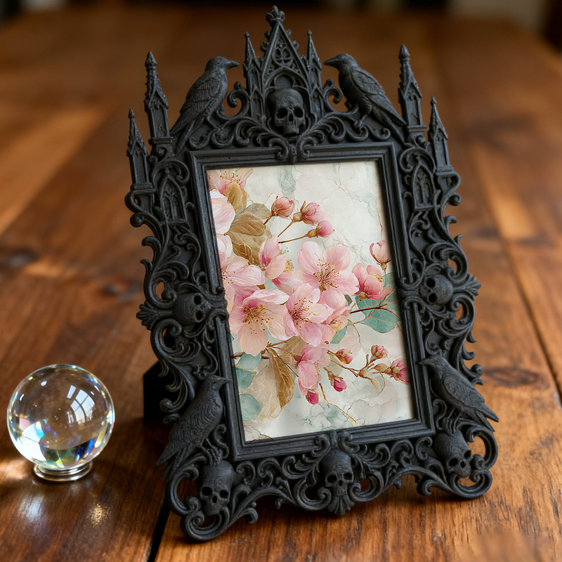 Gothic Dark-style Photo Frame | Dark Academia Library Study Carrel Decor, Photo Ornament, Wall-mountable & Tabletop, Waterproof Plastic Fram