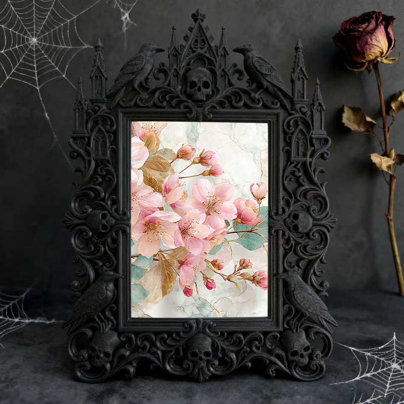 Gothic Dark-style Photo Frame | Dark Academia Library Study Carrel Decor, Photo Ornament, Wall-mountable & Tabletop, Waterproof Plastic Fram