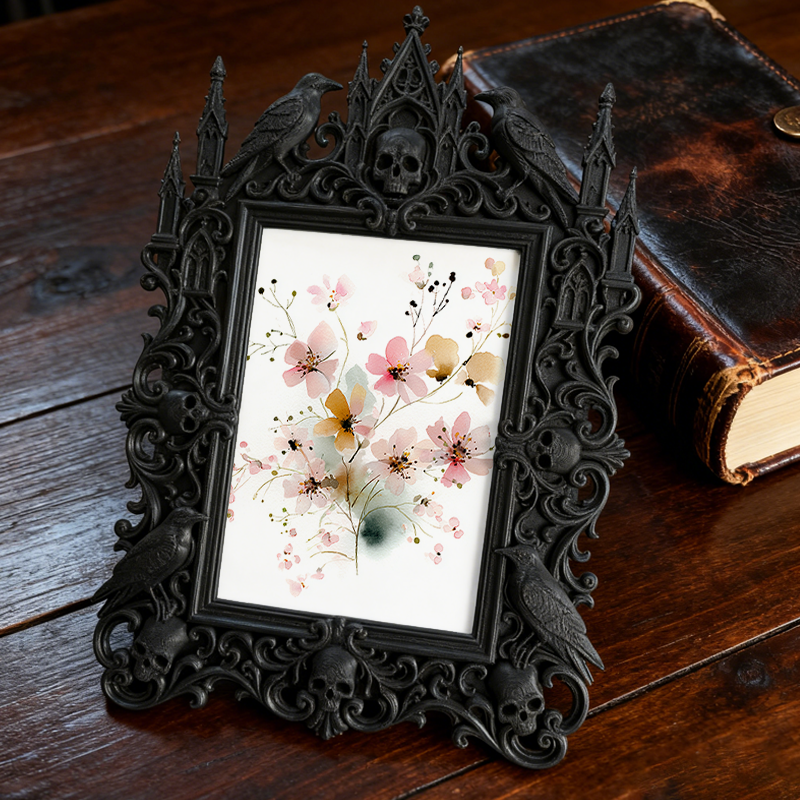 Gothic Dark-style Photo Frame | Gothic-themed Bakery Black Cake Display Decor, Photo Ornament, Wall-mountable & Tabletop, Waterproof Plastic