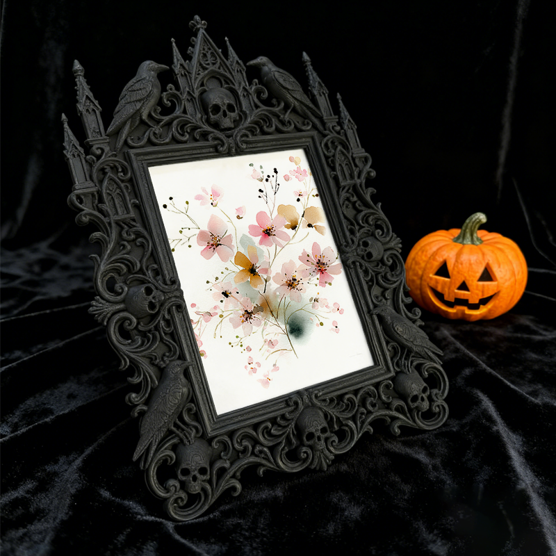 Gothic Dark-style Photo Frame | Gothic-themed Bakery Black Cake Display Decor, Photo Ornament, Wall-mountable & Tabletop, Waterproof Plastic