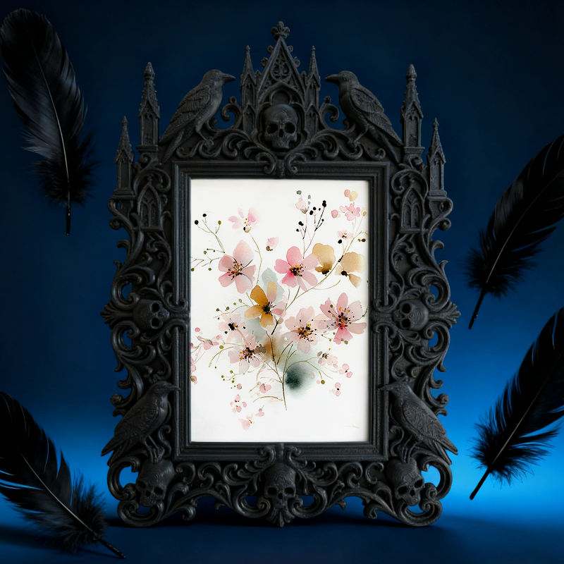 Gothic Dark-style Photo Frame | Gothic-themed Bakery Black Cake Display Decor, Photo Ornament, Wall-mountable & Tabletop, Waterproof Plastic