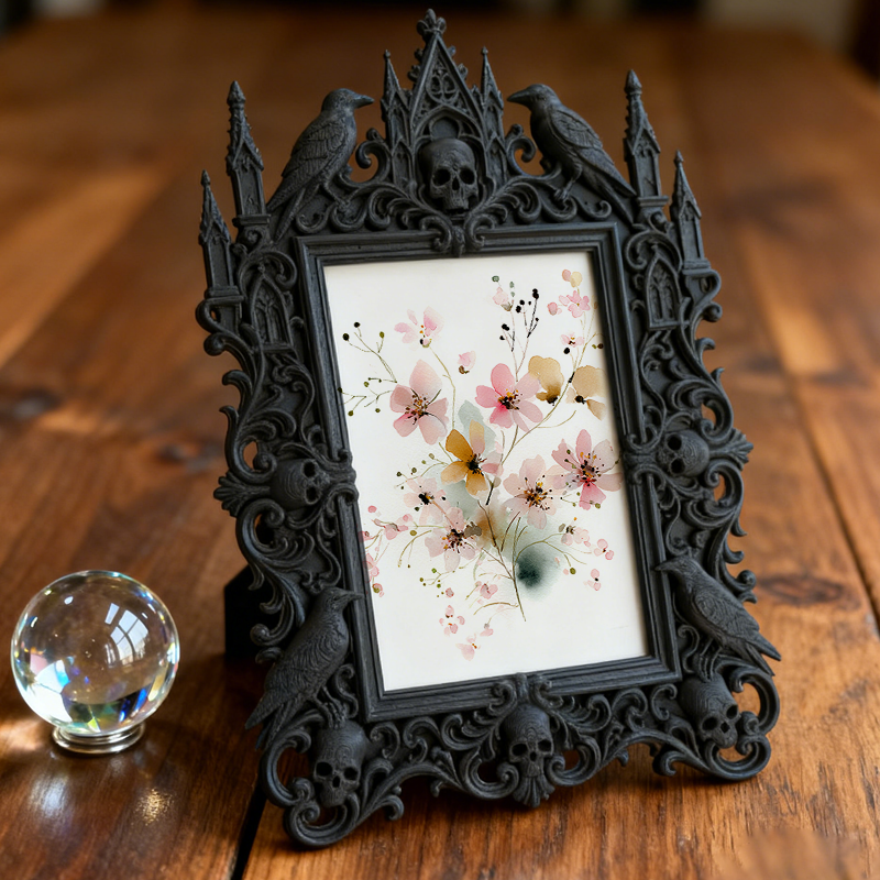 Gothic Dark-style Photo Frame | Gothic-themed Bakery Black Cake Display Decor, Photo Ornament, Wall-mountable & Tabletop, Waterproof Plastic