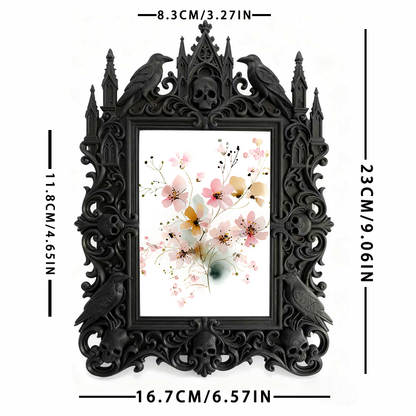 Gothic Dark-style Photo Frame | Gothic-themed Bakery Black Cake Display Decor, Photo Ornament, Wall-mountable & Tabletop, Waterproof Plastic