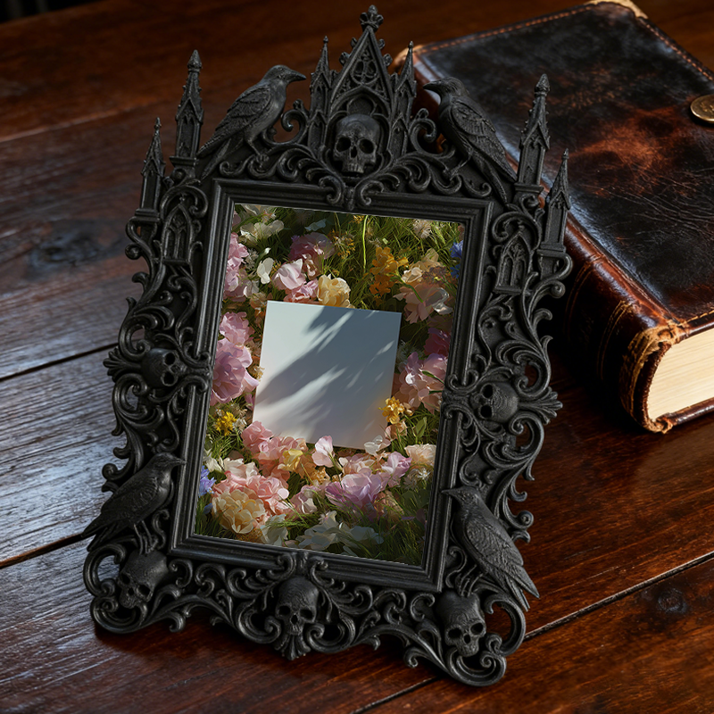 Gothic Dark-style Photo Frame | Witchcraft Supply Shop Altar Decor, Photo Ornament, Wall-mountable & Tabletop, Waterproof Plastic Frame