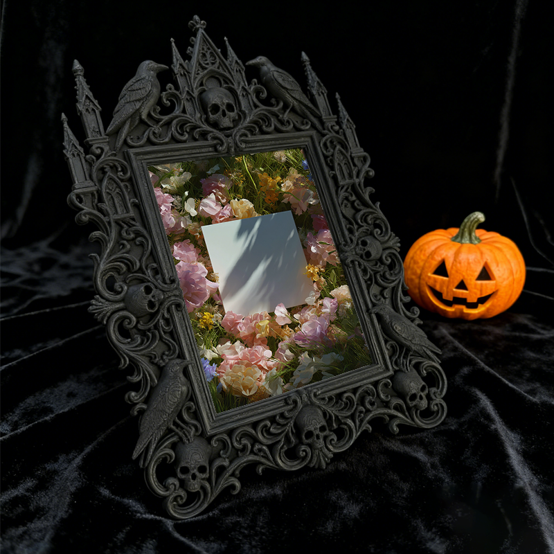 Gothic Dark-style Photo Frame | Witchcraft Supply Shop Altar Decor, Photo Ornament, Wall-mountable & Tabletop, Waterproof Plastic Frame