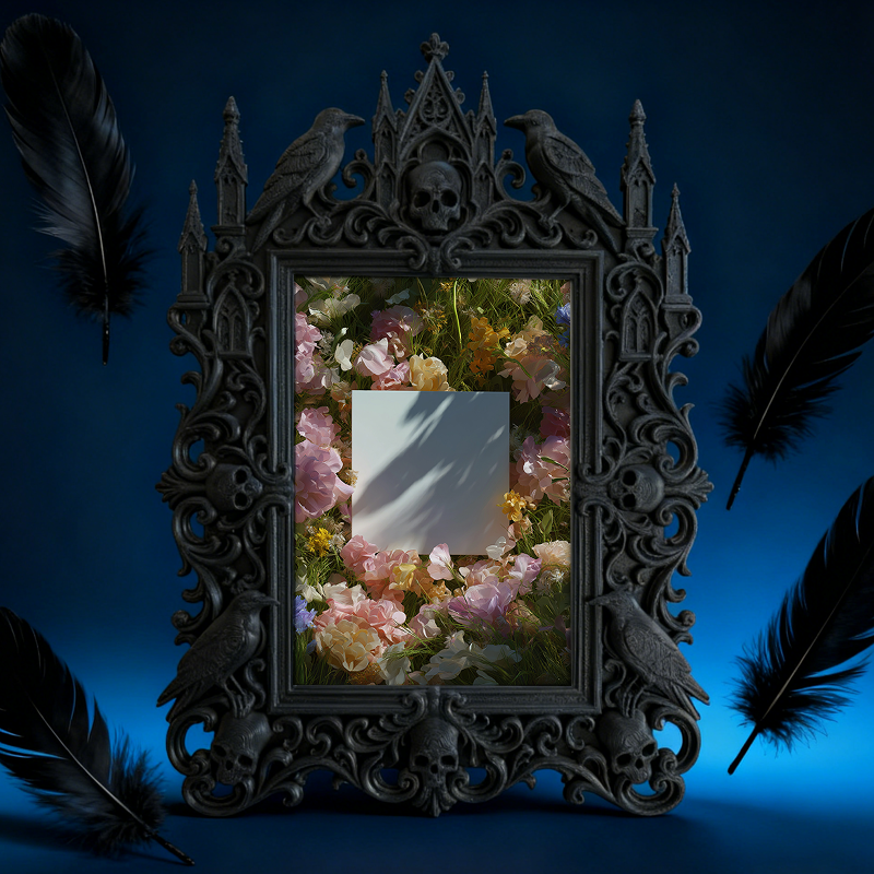 Gothic Dark-style Photo Frame | Witchcraft Supply Shop Altar Decor, Photo Ornament, Wall-mountable & Tabletop, Waterproof Plastic Frame