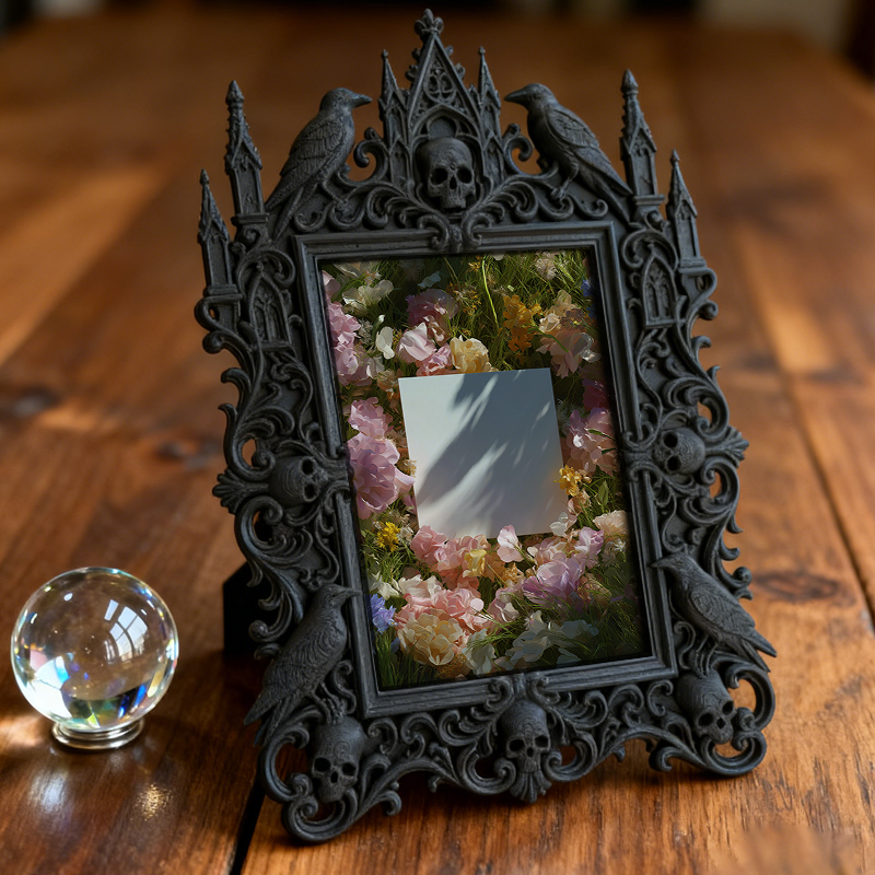 Gothic Dark-style Photo Frame | Witchcraft Supply Shop Altar Decor, Photo Ornament, Wall-mountable & Tabletop, Waterproof Plastic Frame
