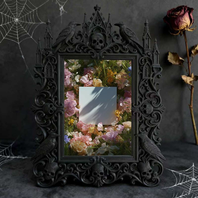 Gothic Dark-style Photo Frame | Witchcraft Supply Shop Altar Decor, Photo Ornament, Wall-mountable & Tabletop, Waterproof Plastic Frame