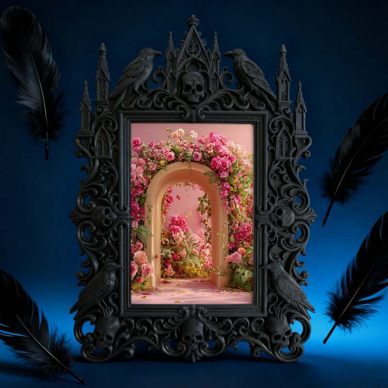 Gothic Dark-style Photo Frame | Horror Game Streamer Background Wall Decor, Photo Ornament, Wall-mountable & Tabletop, Waterproof Plastic Fr