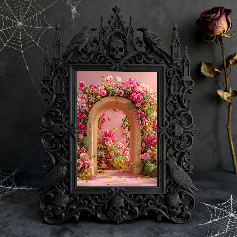 Gothic Dark-style Photo Frame | Horror Game Streamer Background Wall Decor, Photo Ornament, Wall-mountable & Tabletop, Waterproof Plastic Fr